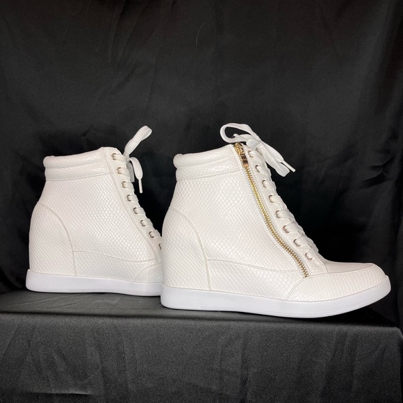 White Faux Snake Skin Wedge Sneakers - Picture 8 of 9